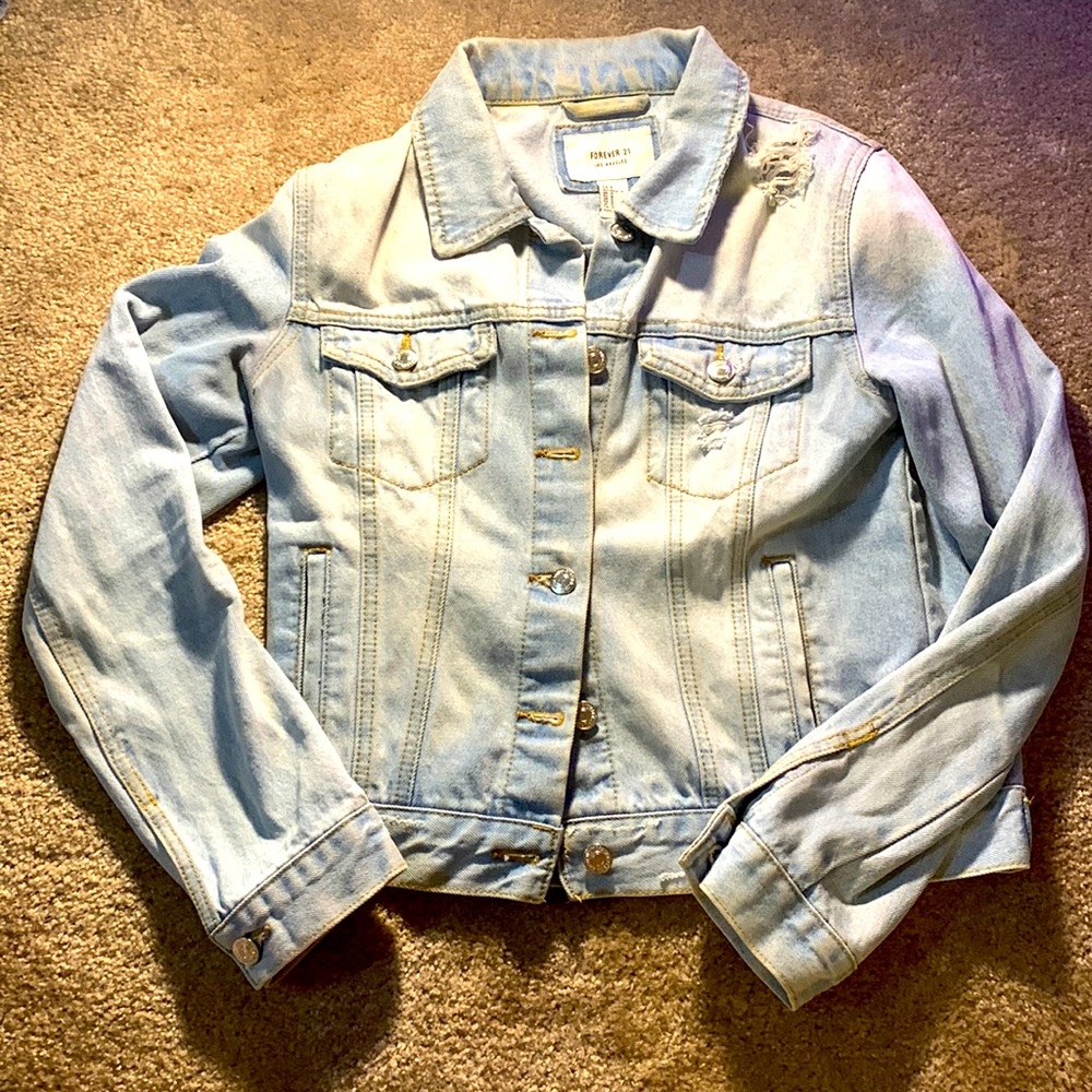 Stylish Forever 21 Denim Jean Jacket with Rips!